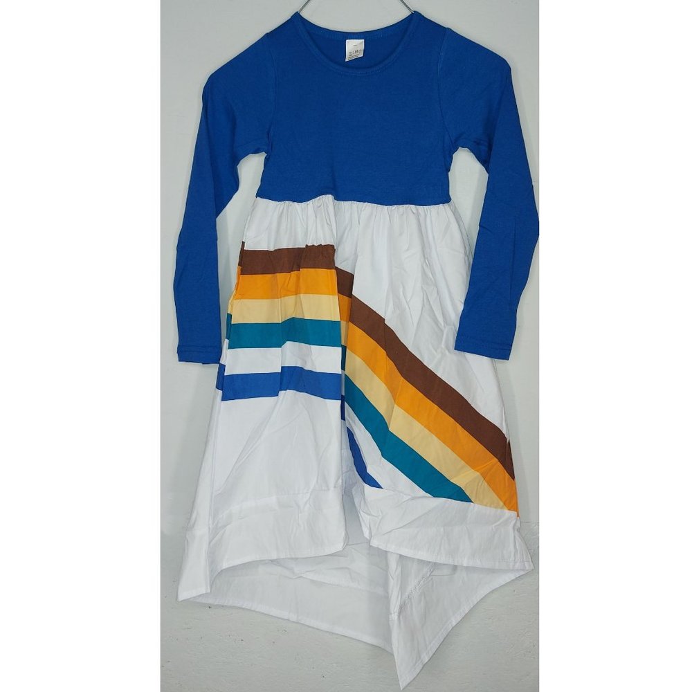 2 x Girls Blue & White Colored Summer Dresses - 100% Cotton, New